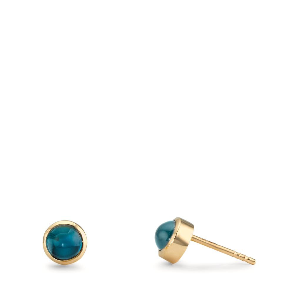 Oorknoppen 375/9K geel goud Londen blauw Topaas 2 Steen Ø5 mm