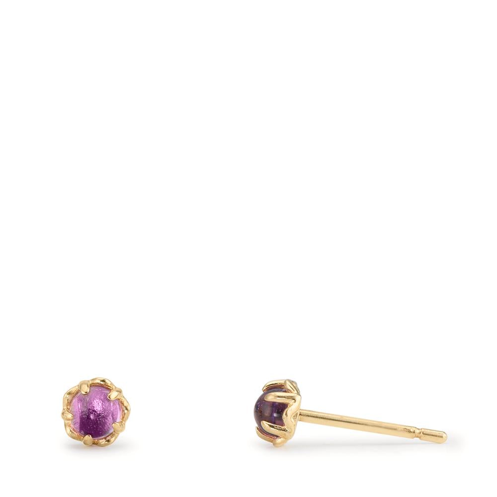 Oorknoppen 375/9K geel goud Amethist 2 Steen Ø4 mm