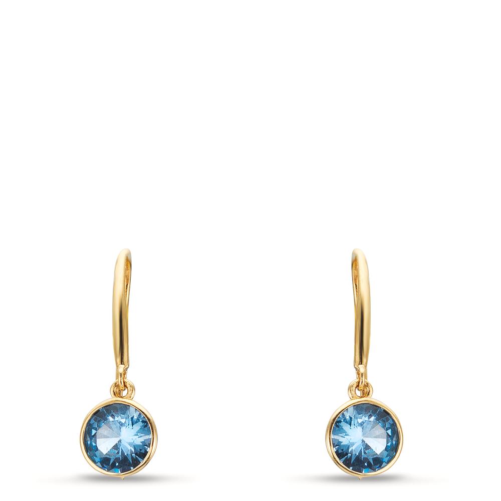 Oorbellen 375/9K geel goud Zirkonia Lichtblauw, 2 Steen