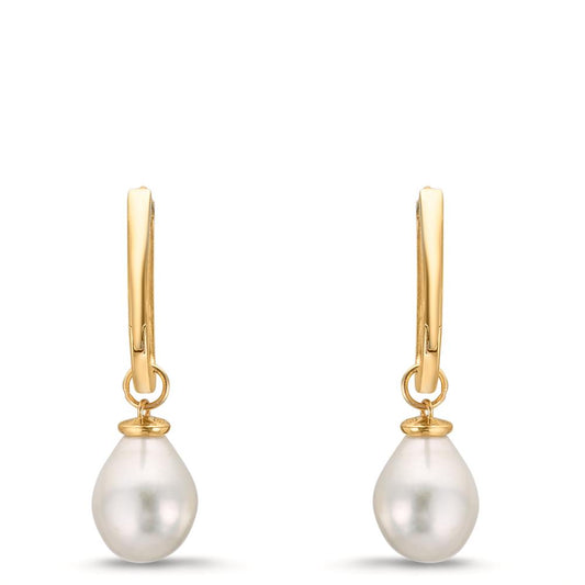 Scharnier oorringen creolen 375/9K geel goud zoetwater Parel, 2 Parels, 6.5 mm