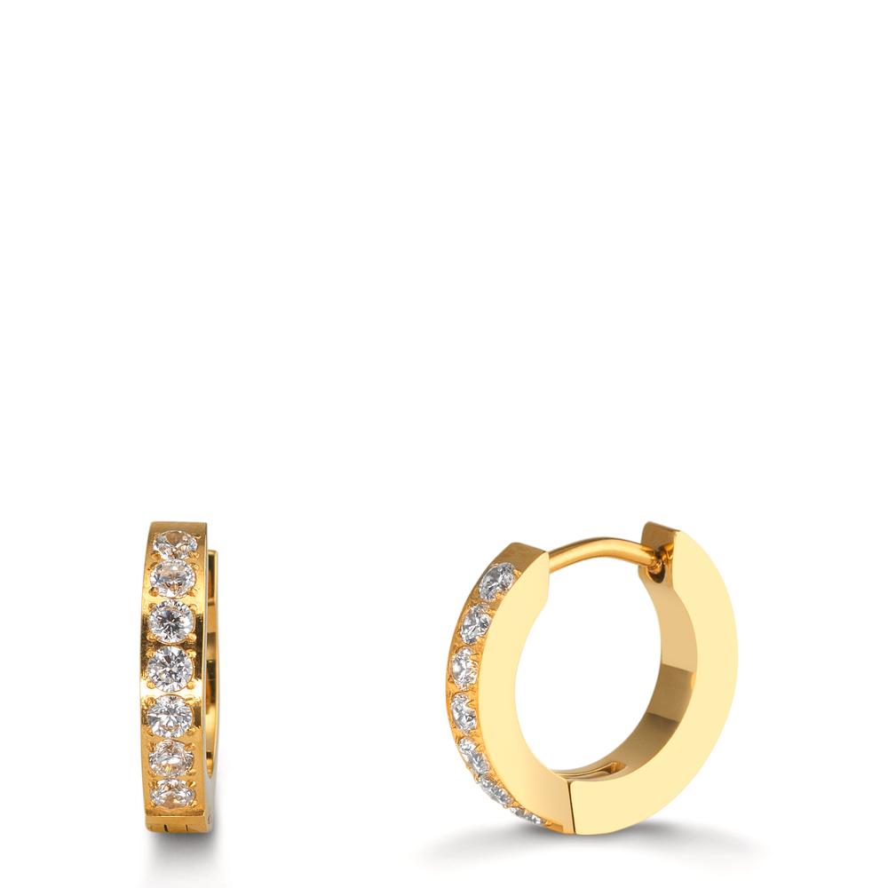 Scharnier oorringen creolen Roestvrijstaal Zirkonia wit, 14 Steen Geel IP-gecoat