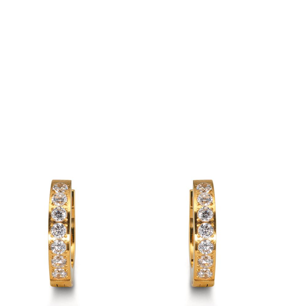 Scharnier oorringen creolen Roestvrijstaal Zirkonia wit, 14 Steen Geel IP-gecoat