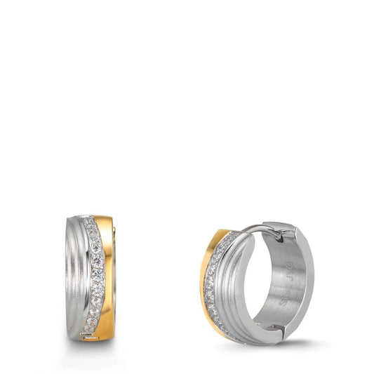 Scharnier oorringen creolen Roestvrijstaal Zirkonia wit, 24 Steen bi-color IP-gecoat