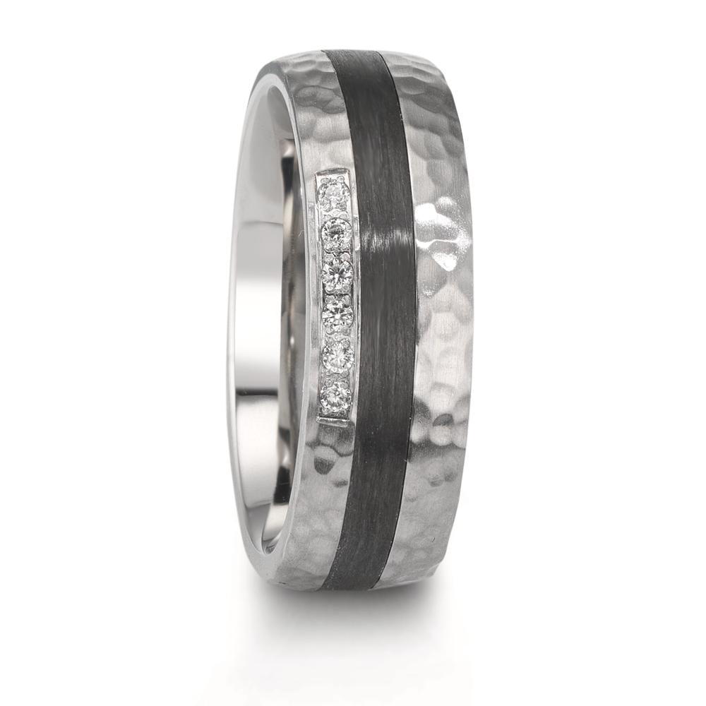 Partnerring Roestvrijstaal, Carbon Zirkonia wit, 6 Steen