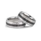 Partnerring Roestvrijstaal, Carbon Zirkonia wit, 6 Steen
