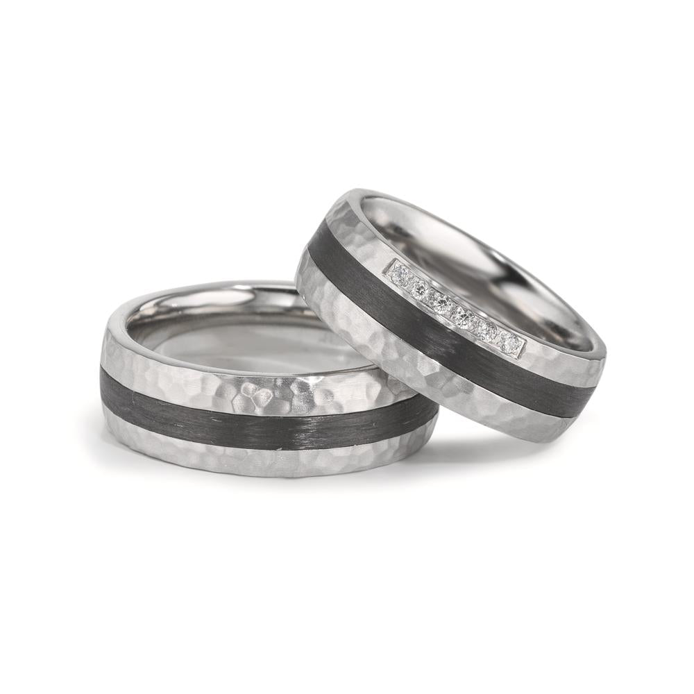 Partnerring Roestvrijstaal, Carbon Zirkonia wit, 6 Steen