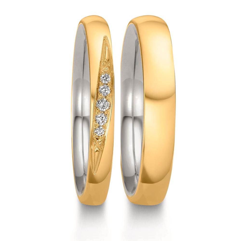 Partnerring 750/18K geel goud, 950 Platina Diamant 0.051 ct, 5 Steen, w-si