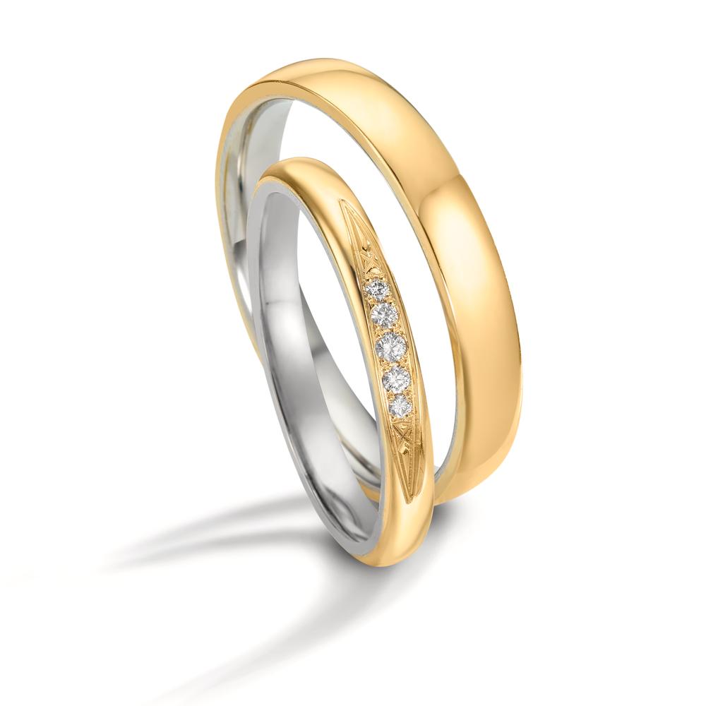 Partnerring 750/18K geel goud, 950 Platina Diamant 0.051 ct, 5 Steen, w-si