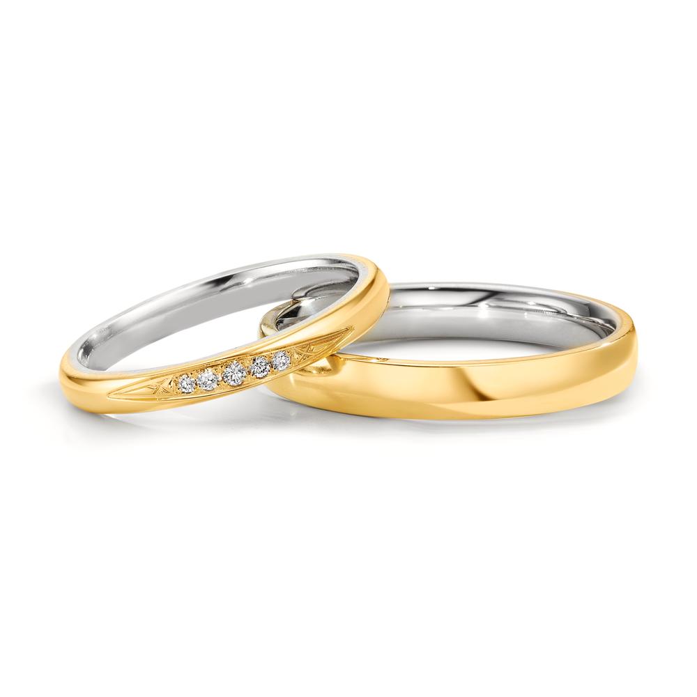 Partnerring 750/18K geel goud, 950 Platina Diamant 0.051 ct, 5 Steen, w-si