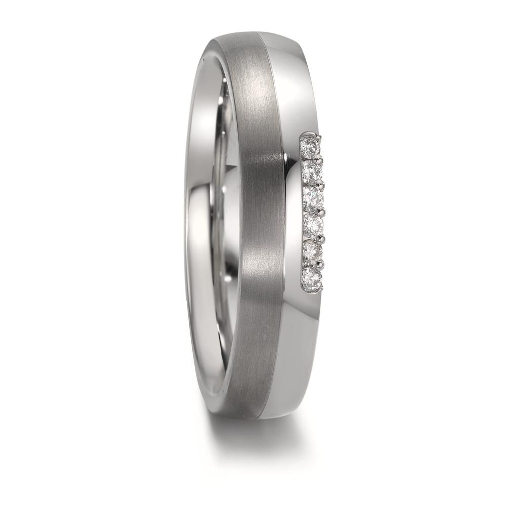 Partnerring Roestvrijstaal, Titanium Diamant 0.09 ct, 6 Steen, w-si