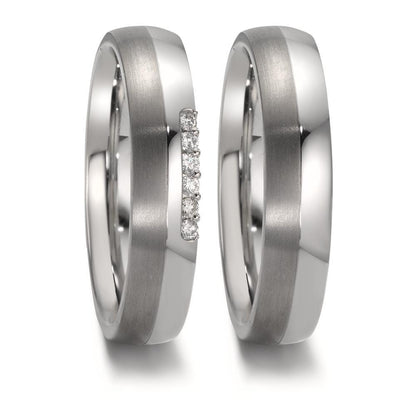 Partnerring Roestvrijstaal, Titanium Diamant 0.09 ct, 6 Steen, w-si