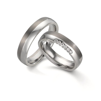 Partnerring Roestvrijstaal, Titanium Diamant 0.09 ct, 6 Steen, w-si