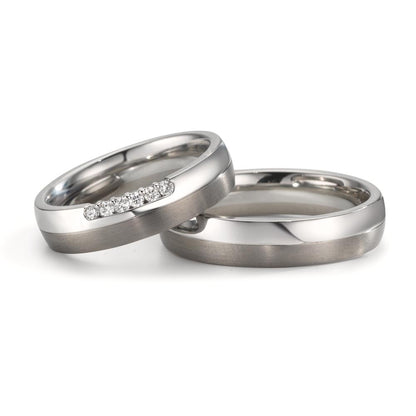 Partnerring Roestvrijstaal, Titanium Diamant 0.09 ct, 6 Steen, w-si