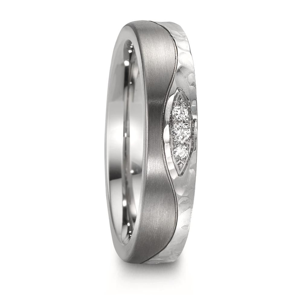 Partnerring Roestvrijstaal, Titanium Diamant 0.045 ct, 3 Steen, w-si