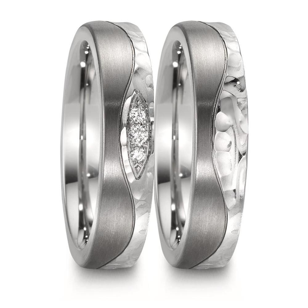 Partnerring Roestvrijstaal, Titanium Diamant 0.045 ct, 3 Steen, w-si