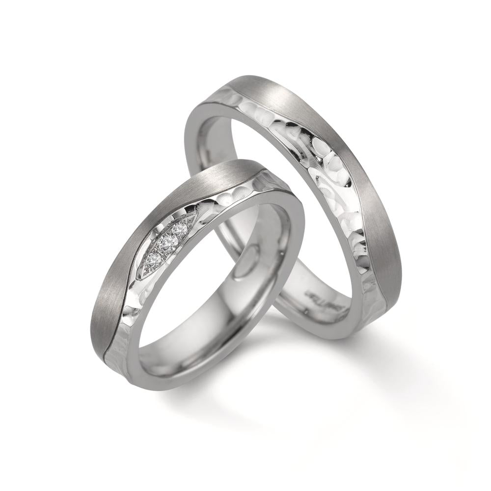 Partnerring Roestvrijstaal, Titanium Diamant 0.045 ct, 3 Steen, w-si