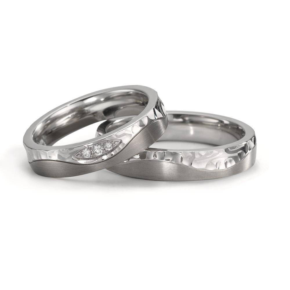Partnerring Roestvrijstaal, Titanium Diamant 0.045 ct, 3 Steen, w-si