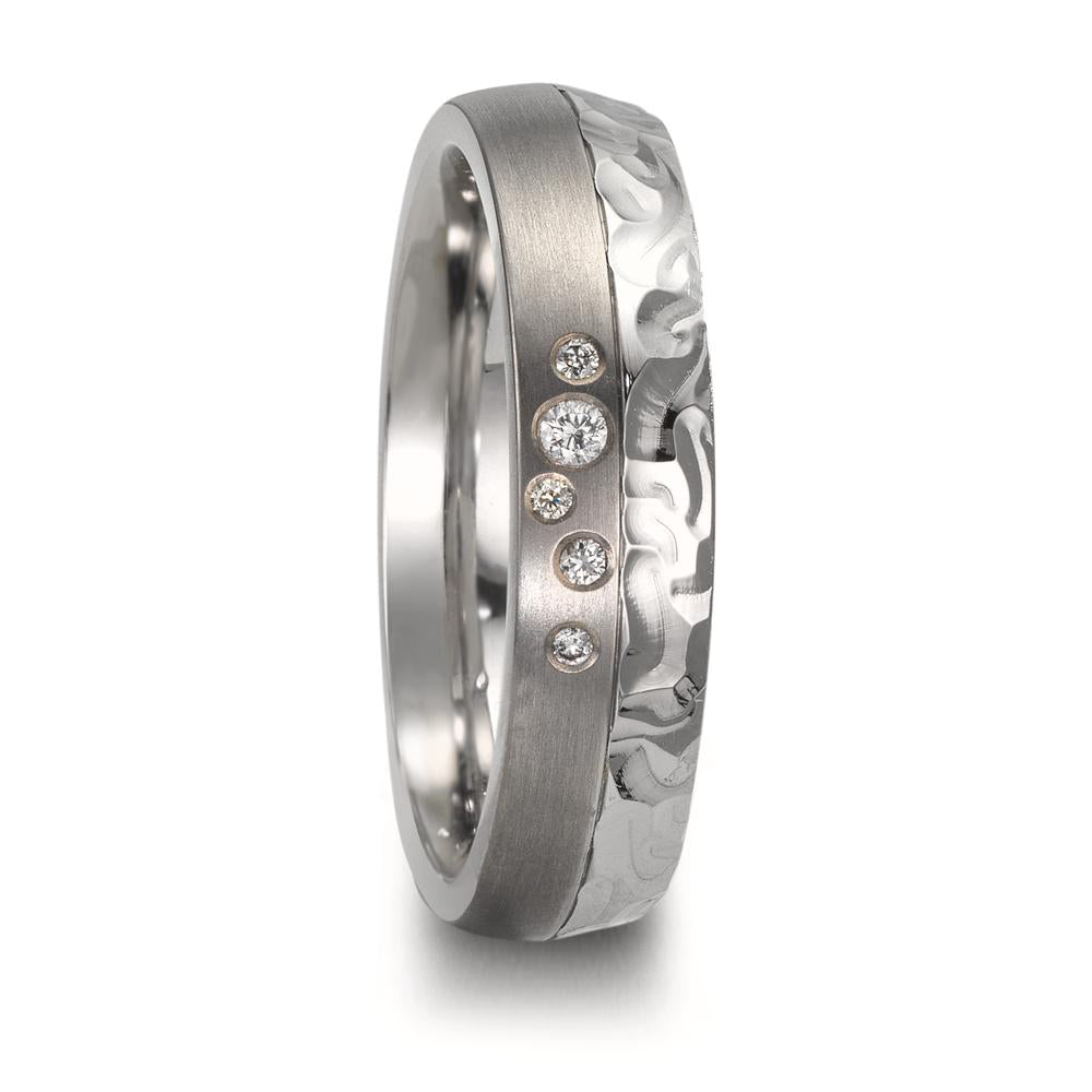 Partnerring Roestvrijstaal, Titanium Diamant 0.05 ct, 5 Steen, w-si