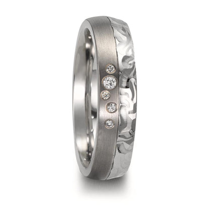 Partnerring Roestvrijstaal, Titanium Diamant 0.05 ct, 5 Steen, w-si