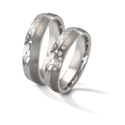 Partnerring Roestvrijstaal, Titanium Diamant 0.05 ct, 5 Steen, w-si