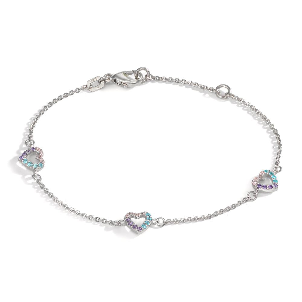 Armband Zilver Zirkonia kleurrijk Gerhodineerd Hart 14-16 cm