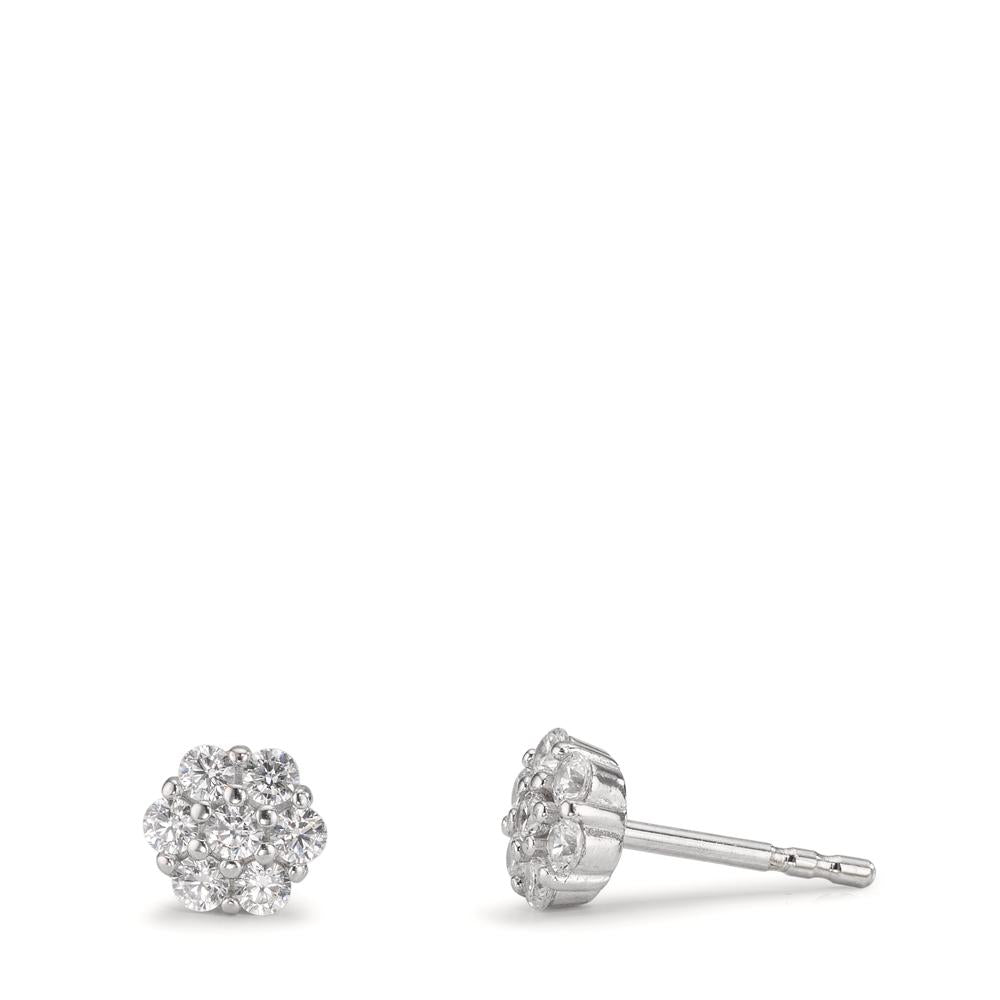 Oorknoppen Zilver Zirkonia 14 Steen Gerhodineerd Bloem