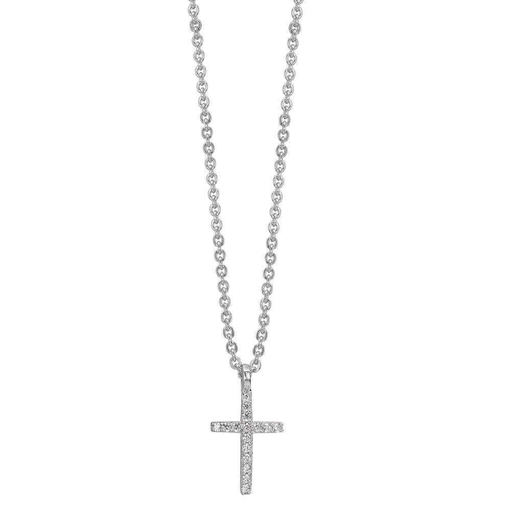 Collier Zilver Zirkonia 16 Steen Gerhodineerd Kruis 38-42 cm