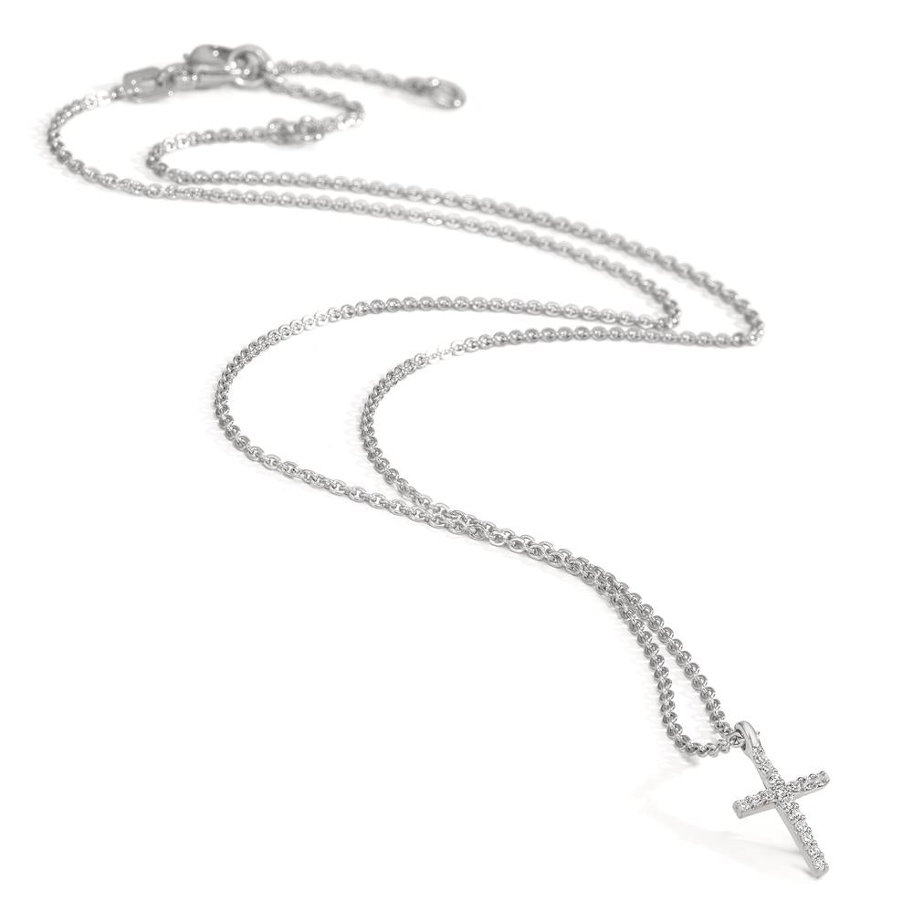 Collier Zilver Zirkonia 16 Steen Gerhodineerd Kruis 38-42 cm