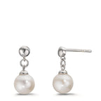 Oorbellen Zilver Gerhodineerd zoetwater Parel, 2 Parels, 6.5 mm