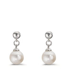 Oorbellen Zilver Gerhodineerd zoetwater Parel, 2 Parels, 6.5 mm