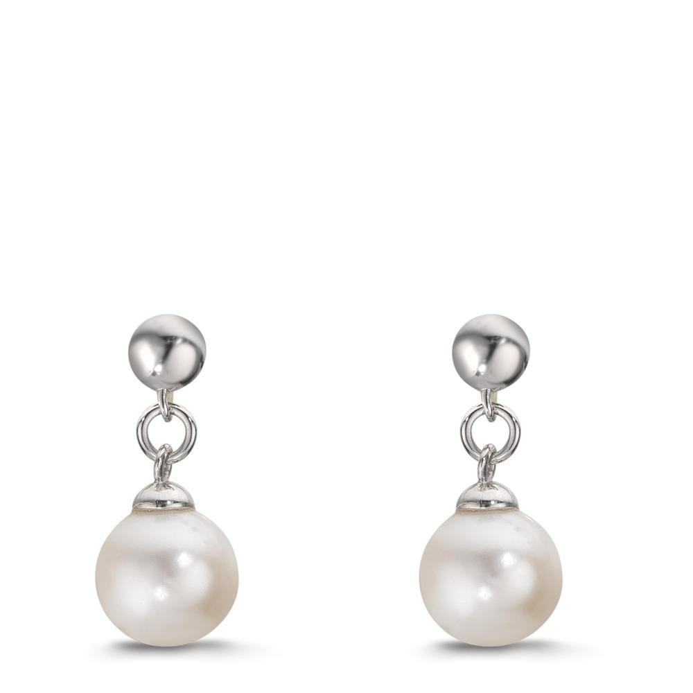 Oorbellen Zilver Gerhodineerd zoetwater Parel, 2 Parels, 6.5 mm