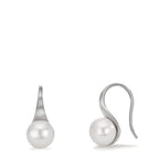 Oorbellen Zilver Gerhodineerd zoetwater Parel, 2 Parels, 8 mm