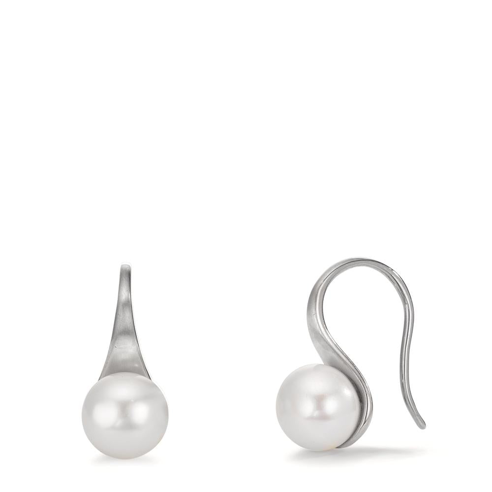 Oorbellen Zilver Gerhodineerd zoetwater Parel, 2 Parels, 8 mm