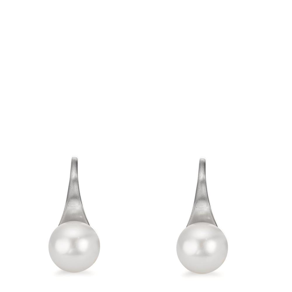 Oorbellen Zilver Gerhodineerd zoetwater Parel, 2 Parels, 8 mm