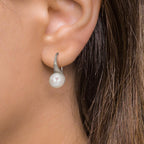Oorbellen Zilver Gerhodineerd zoetwater Parel, 2 Parels, 8 mm