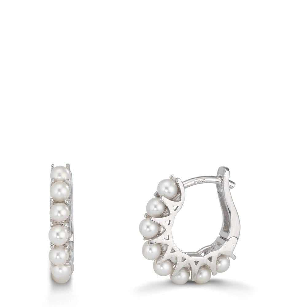 Scharnier oorringen creolen Zilver Gerhodineerd zoetwater Parel, 16 Parels, 2.5 mm