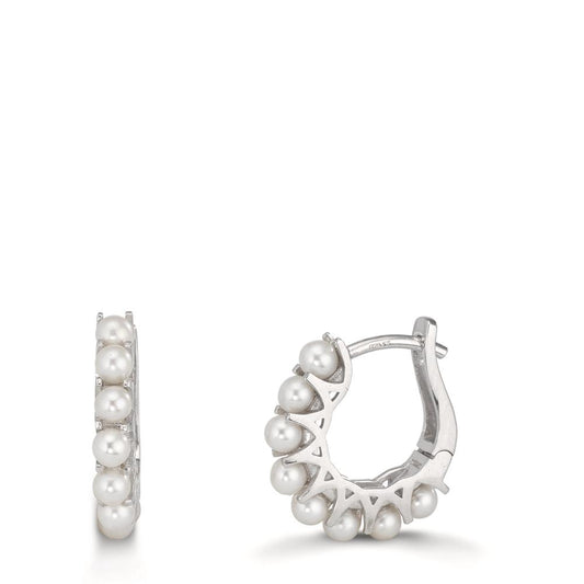 Scharnier oorringen creolen Zilver Gerhodineerd zoetwater Parel, 16 Parels, 2.5 mm