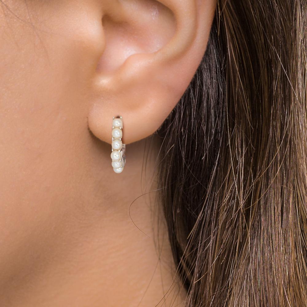 Scharnier oorringen creolen Zilver Gerhodineerd zoetwater Parel, 16 Parels, 2.5 mm