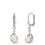 Oorbellen Zilver Zirkonia 2 Steen Gerhodineerd zoetwater Parel, 2 Parels, 5.5 mm