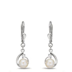Oorbellen Zilver Zirkonia 2 Steen Gerhodineerd zoetwater Parel, 2 Parels, 5.5 mm