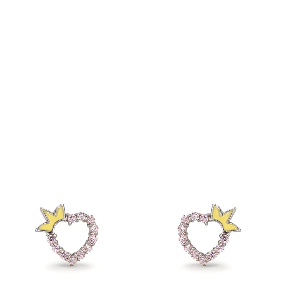 Oorknoppen Zilver Zirkonia roze Gerhodineerd Hart Ø6.5 mm