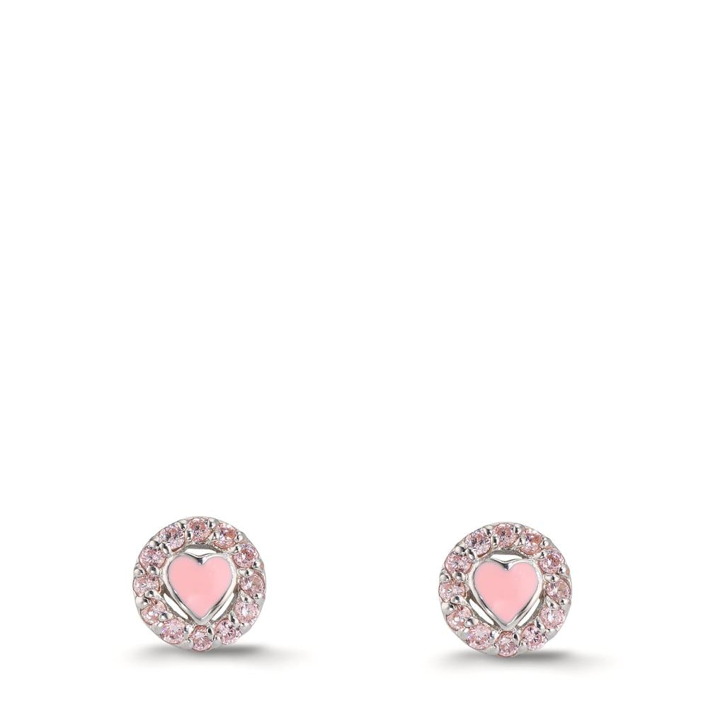Oorknoppen Zilver Zirkonia roze Gerhodineerd Hart Ø6.5 mm
