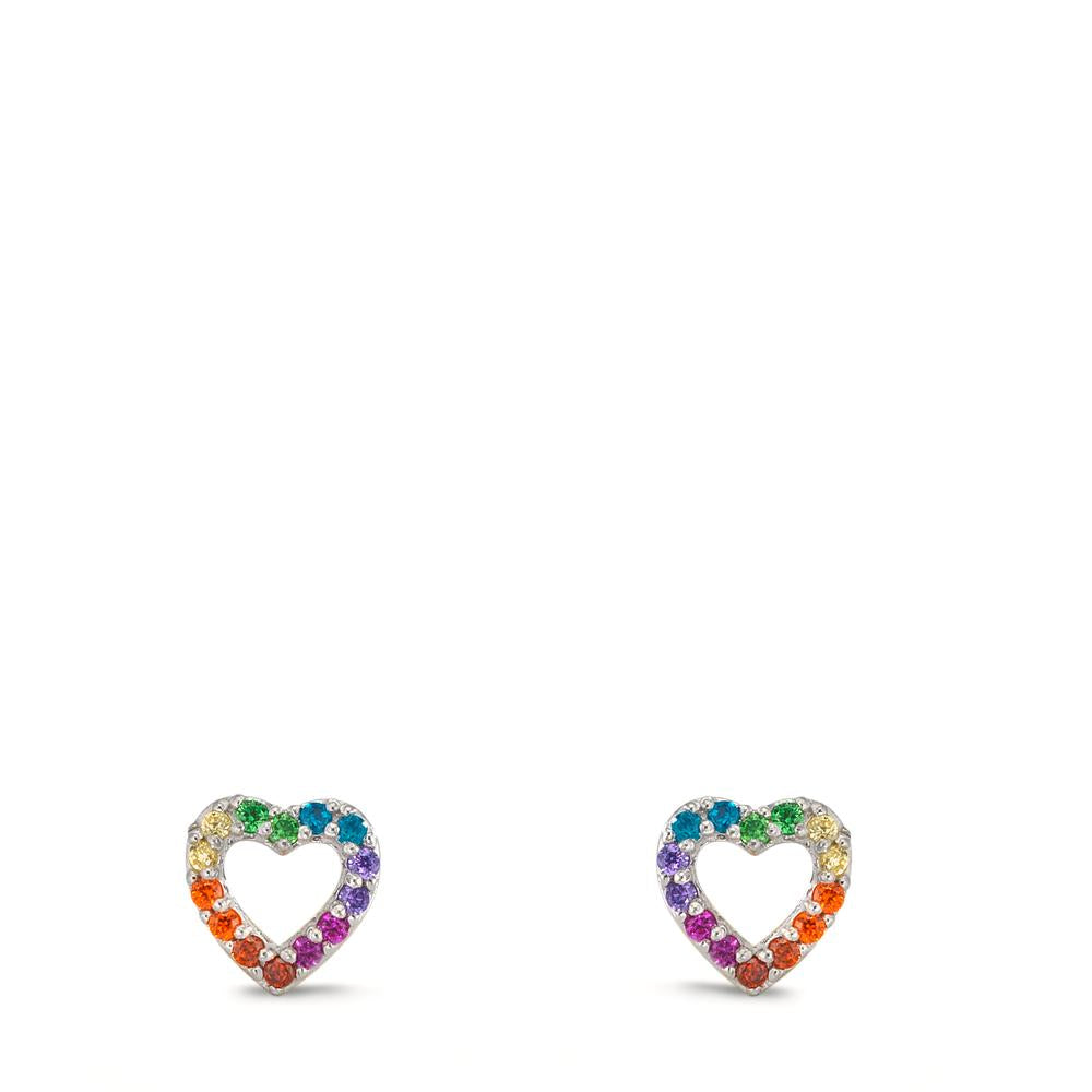 Oorknoppen Zilver Zirkonia regenboog gekleurd Gerhodineerd Hart Ø6 mm