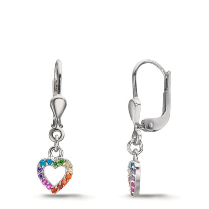 Oorbellen Zilver Zirkonia regenboog gekleurd Gerhodineerd Hart
