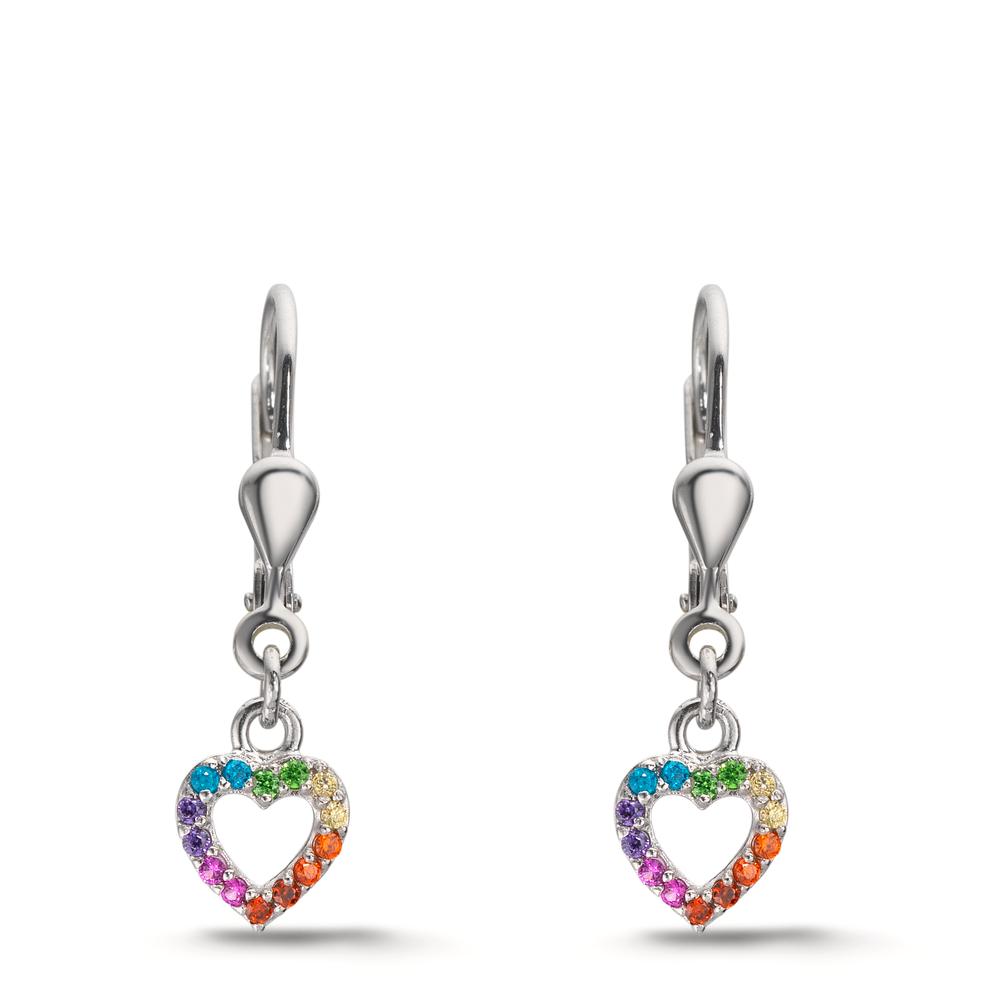 Oorbellen Zilver Zirkonia regenboog gekleurd Gerhodineerd Hart