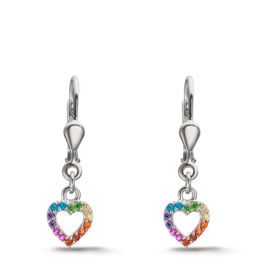 Oorbellen Zilver Zirkonia regenboog gekleurd Gerhodineerd Hart