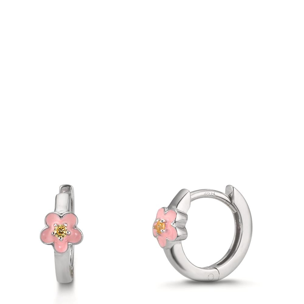 Scharnier oorringen creolen Zilver Zirkonia geel, 2 Steen Gerhodineerd Bloem