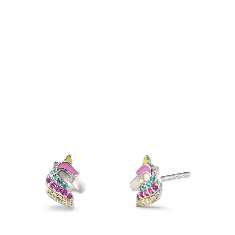 Oorknoppen Zilver Zirkonia kleurrijk Gerhodineerd Paard Ø7 mm