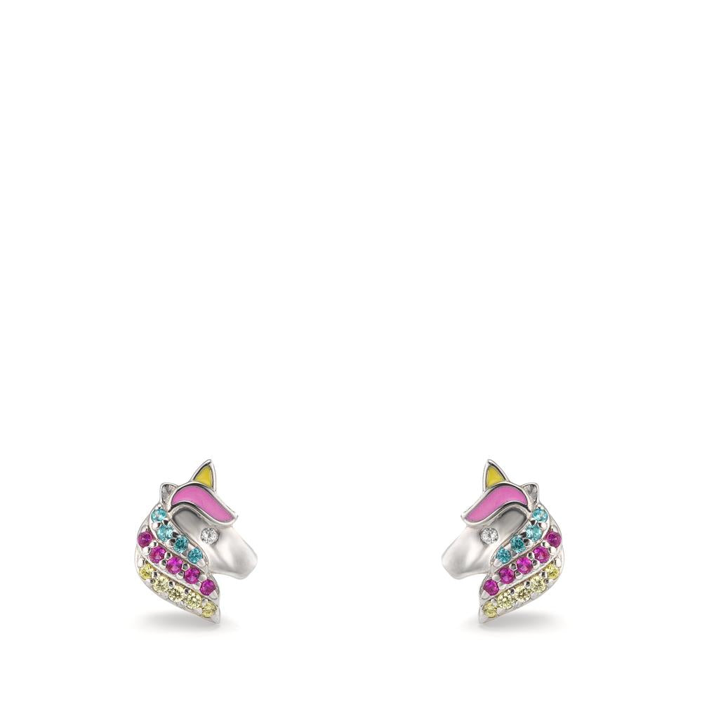 Oorknoppen Zilver Zirkonia kleurrijk Gerhodineerd Paard Ø7 mm