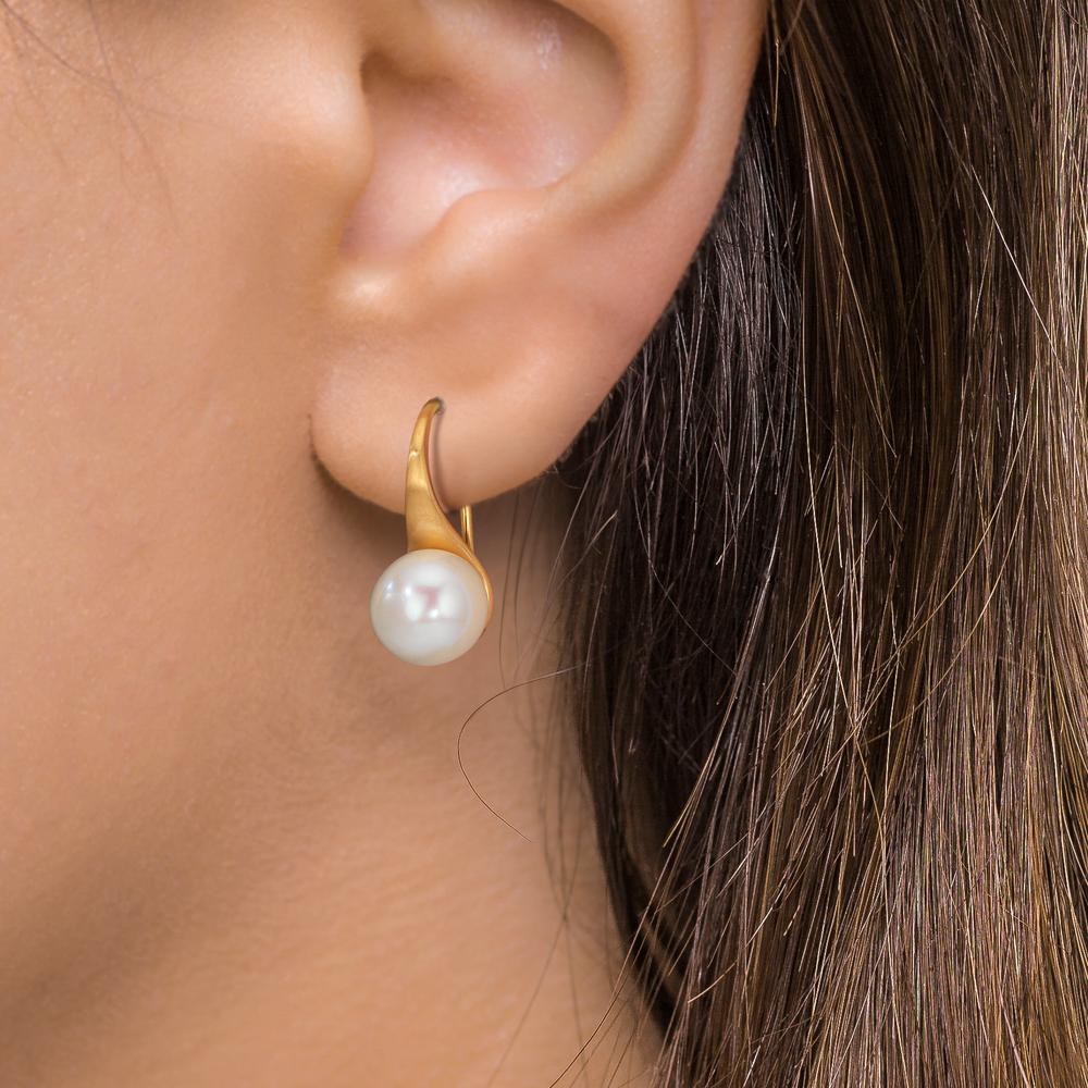 Oorbellen 375/9K geel goud zoetwater Parel, 2 Parels, 8 mm